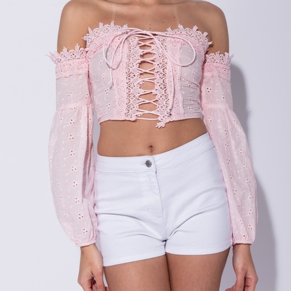 STUNNING IMPORTED Lace Tie Up Front Top - Picture 4 of 8